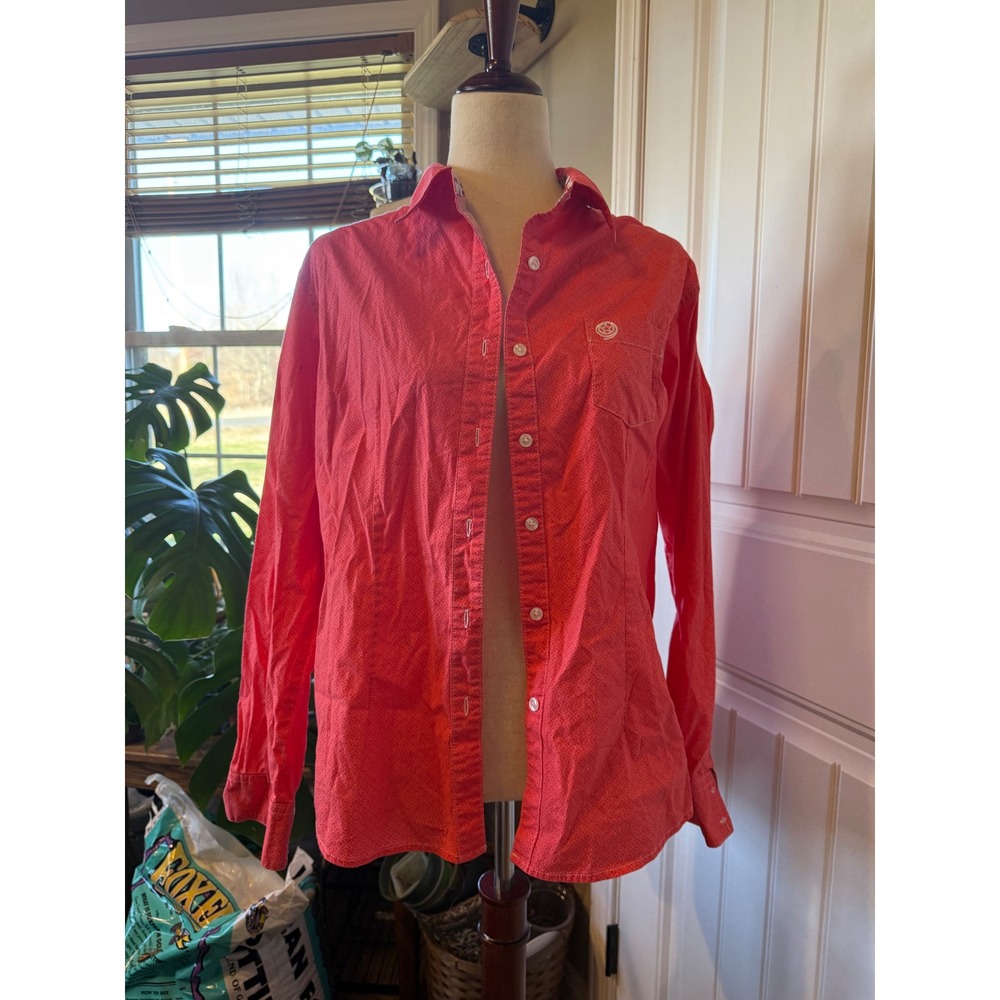 George Strait for Wrangler Women's Red Dotted Print Button Down Shirt Size Large